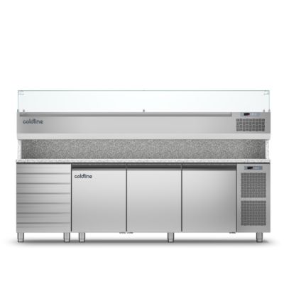 Coldline TZ17/1MC VP - 3 Door 7 Drawers Prep Bench - With Display Case