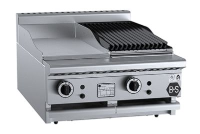 B+S Black BT-GRP3-CBR3BM Gas Combination 300mm Grill Plate & 300mm Char Broiler - Bench Mounted