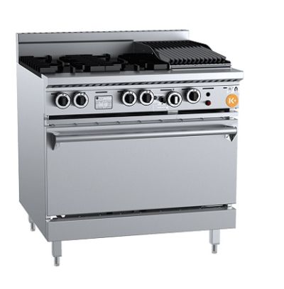 K+ KOV-SB4-CBR3 Gas Four Open Burners & 300mm Char Broiler with Oven