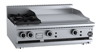 B+S Black BT-SB2-GRP6BM Gas Combination Two Open Burners & 600mm Grill Plate - Bench Mounted