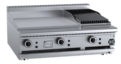 B+S Black BT-GRP6-CBR3BM Gas Combination 600mm Grill Plate & 300mm Char Broiler - Bench Mounted
