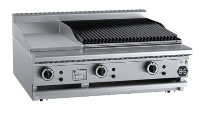 B+S Black BT-GRP3-CBR6BM Gas Combination 300mm Grill Plate & 600mm Char Broiler - Bench Mounted