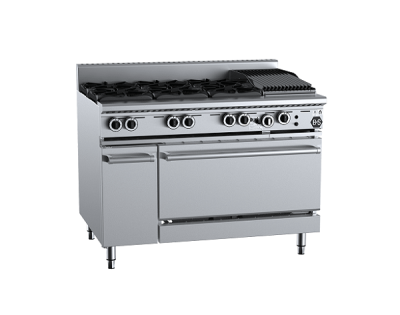 B+S Black OV-SB6-CBR3 - Gas Six Open Burners & 300mm Char Broiler with Oven