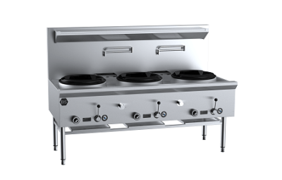 B+S Black UFWWD-3 Gas Three Hole Deluxe Waterless Wok Table