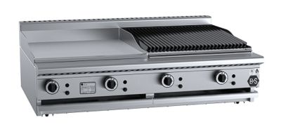 B+S Black BT-GRP6-CBR6BM Gas Combination 600mm Grill Plate & 600 mm Char Broiler - Bench Mounted