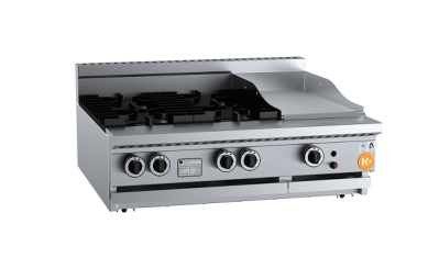 B+S K+ KBT-SB4-GRP3BM Gas Combination Four Open Burners & 300mm Grill Plate Bench Mounted