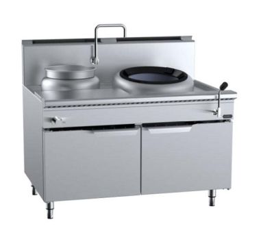 B+S Verro VCCF-HP1+1L Gas Single Hole Hi Pac Wok with Left Rear Pot - Cabinet Mounted