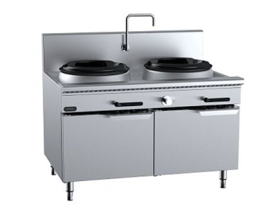 B+S Verro VUFWWD-2 Gas Two Hole Deluxe Waterless Wok Table - Cabinet Mounted