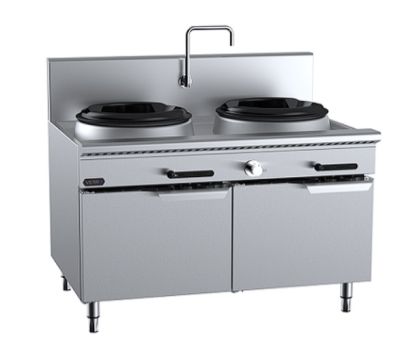 B+S Verro VUFWWD-2SB2 Two Hole Deluxe Waterless Wok Table with Two RHS Burners