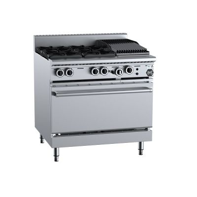 B+S Black OV-SB4-CBR3 - Gas Four Open Burners & 300mm Char Broiler with Oven