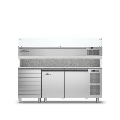 Coldline TZ13/1MC VP - 2 Door 7 Drawers Prep Bench - With Display Case