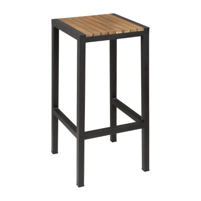 Bolero Black Steel & Acacia Wood Bar Stools (Pack of 2) DS156