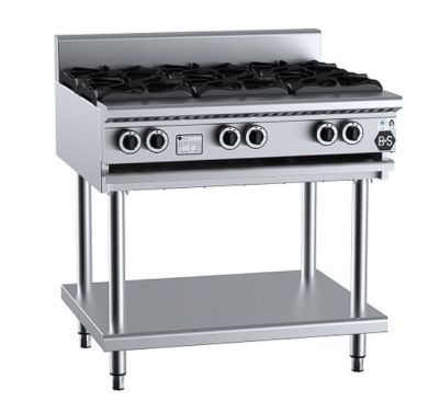 B+S Black BT-SB6 Gas Six Burner Boiling Top on Leg Stand