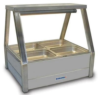 Roband E22RD Straight Glass Hot Food Display Bar, 4 pans double row with roller doors
