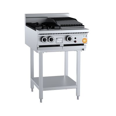 B+S K+ KBT-SB2-CBR3 Gas Combination Two Open Burners & 300mm Char Broiler On Leg Stand