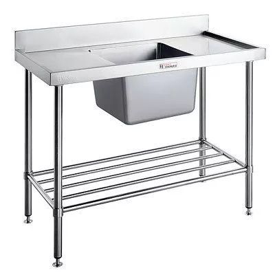 Simply Stainless Ss05.1200C Single Sink Bench With Splashback And Centre Bowl (600 Series) - 1200Mm