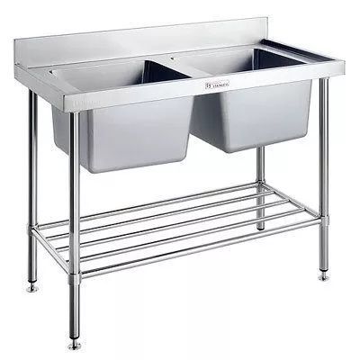 Simply Stainless SS06.1500 Double Sink Bench With Splashback (600 Series) - 1500