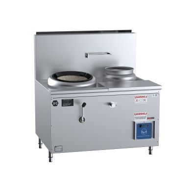 B+S Black CCF-HP1+1R Gas Single Hole Hi Pac Wok with Right Rear Pot & Side Prep Table