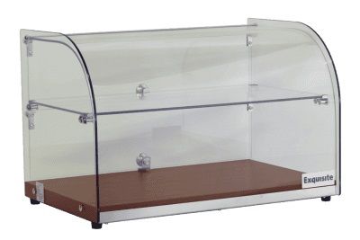 Exquisite CD45-W Two Tiers Curved Glass Ambient Cake Display – Elegant Walnut Colour