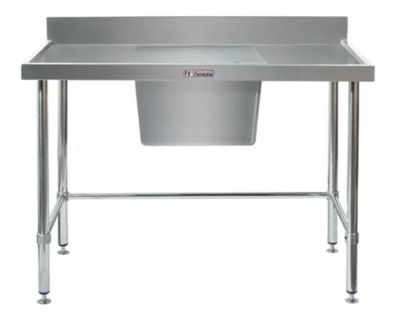 Simply Stainless SS05.1800C LB Single Sink Bench With Splashback, Centre Bowl And Leg Brace (600 Series) - 1800Mm