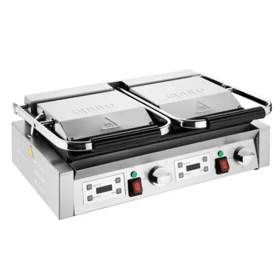 Apuro Double Contact Grill Ribbed Plates with Timer CU611-A
