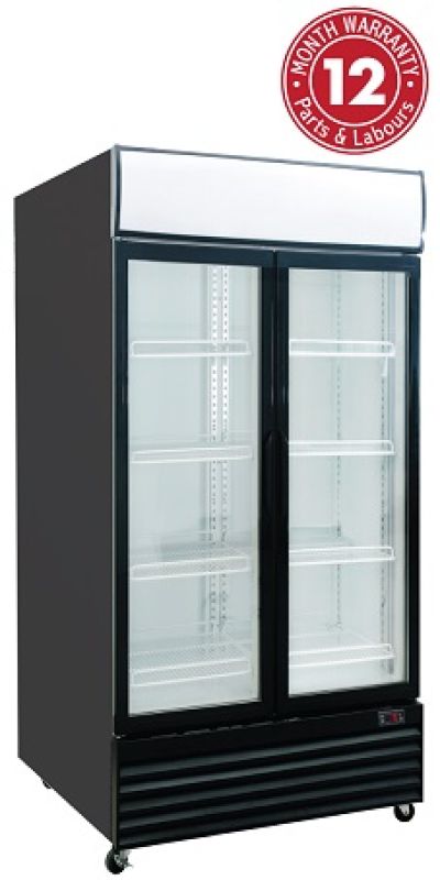 Exquisite DC1000PB Two Glass Doors Upright Display Refrigerators – Black Colour
