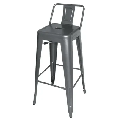 Bolero High Metal Bar Stools with Back Rests Gun Metal Grey (Pack of 4) DM935