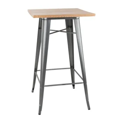 Bolero Bistro Metal Square Bar Table Gun Metal Grey with Wooden Top 600mm  FB596