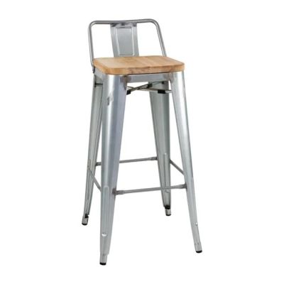 Bolero Bistro High Stool with Backrest Galvanised Steel & Wood Seat Pad (Pack 4)  FB627