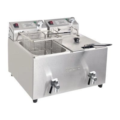 Apuro Twin Tank Twin Basket 8Ltr Countertop Fryer with Timer 2x 2.9kW FC375-A
