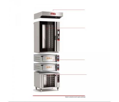 Zanolli Combi Teorema Anemos - 6 Tray Touch Combi Oven, Double Deck 2 Tray Pastry Oven, 3 Tray Proving Cabinet with Humiidifier TAE62P3