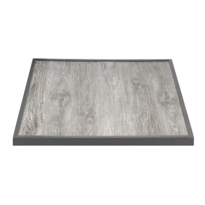 Bolero Wood Grain Effect Outdoor Tempered Glass Table Top Grey Trim 700mm FU515