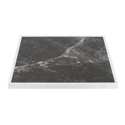 Bolero Dark Granite Effect Outdoor Tempered Glass Table Top White Trim 700mm FU516