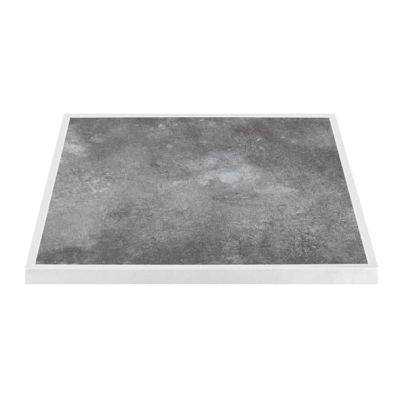 Bolero Dark Stone Effect Outdoor Tempered Glass Table Top White Trim - 700mm FU517