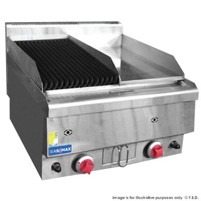 F.E.D. JUS-TRGH60 GASMAX Benchtop Combo 1/2 Char & 1/2 Griddle