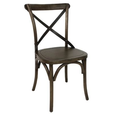 Bolero Wooden Dining Chair with Metal Cross Backrest Walnut Finish (Pack 2)  GG658