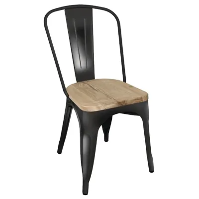 Bolero Bistro Metal Dining Side Chair with Wooden Seat Pad Black (Pack of 4) GG707