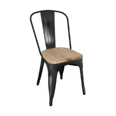 Bolero Steel Dining Side Chairs with Wooden Seat pads Black (Pack of 4) - GG707