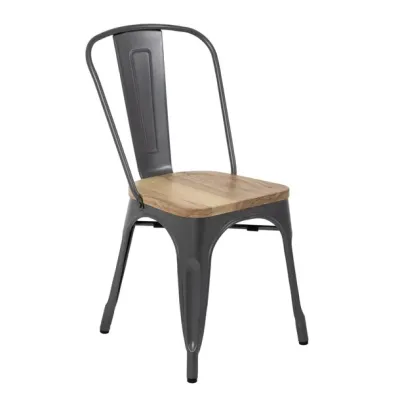 Bolero Steel Dining Side Chairs with Wooden Seat pads Grey (Pack of 4) GG708