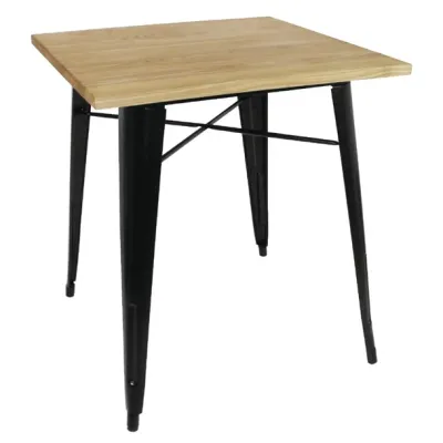 Bolero Bistro Metal Square Table Black with Wooden Top 700mm GM631
