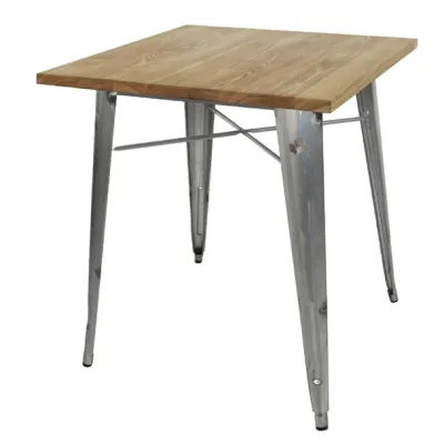 Bolero Bistro Metal Square Table Steel with Wooden Top 700mm GM632