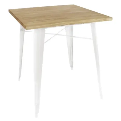 Bolero Bistro Metal Square Table White with Wooden Top 700mm GM633