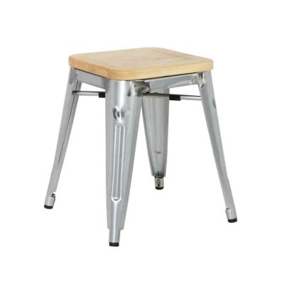 Bolero Galvanised Steel Bistro Low Stools with Wooden Seat Pad GM634