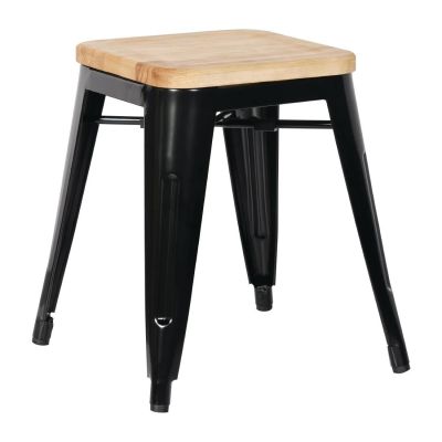 Bolero Low Metal Bar Stools with Wooden Seat Pad Black GM635