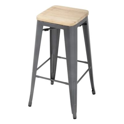 Bolero Bistro High Stool Gun Metal with Wooden Seat Pad (Pack 4)   GM639