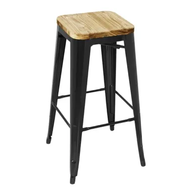 Bolero Bistro Metal High Bar Stool with Wooden Seat Pad Black (Pack of 4) GM640