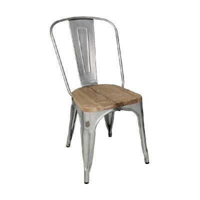 Bolero Galvanised Steel Dining Sidechairs with Wood Seatpad (Pack of 4) - GM642