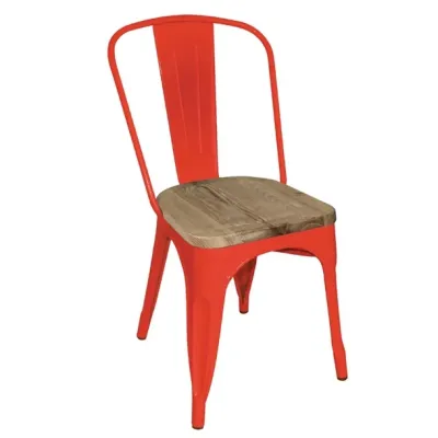 Bolero Bistro Metal Dining Side Chair with Wooden Seat Pad Red (Pack of 4) GM643