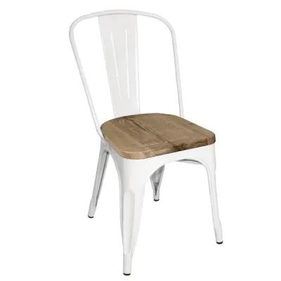 Bolero Bistro Metal Dining Side Chair with Wooden Seat Pad White (Pack of 4)  GM644