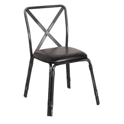 Bolero Antique Black Steel Chairs with Black PU Seat (Pack of 4) GM646